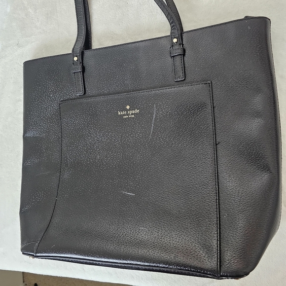 Kate Spade Black Cow Leather Large Tote Shoulder Bag Purse - Picture 3 of 15